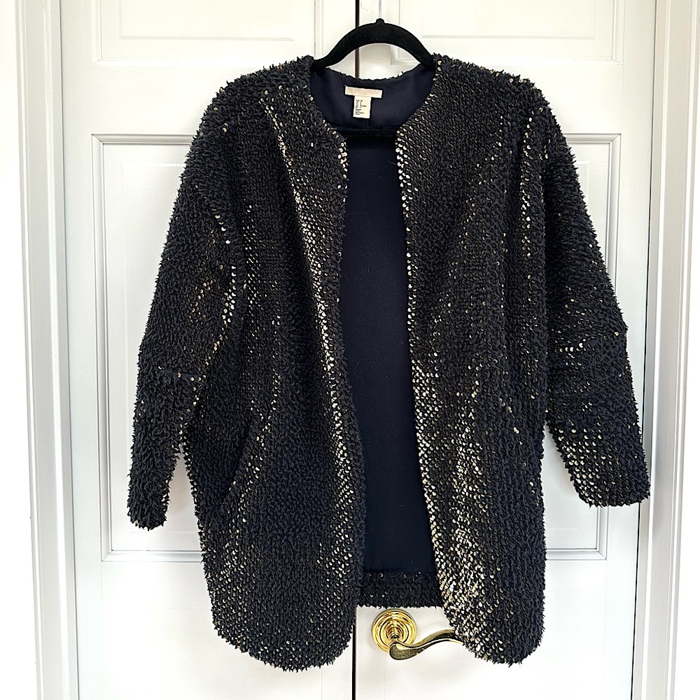 H&M Navy Knit Coat with Gold Sequins